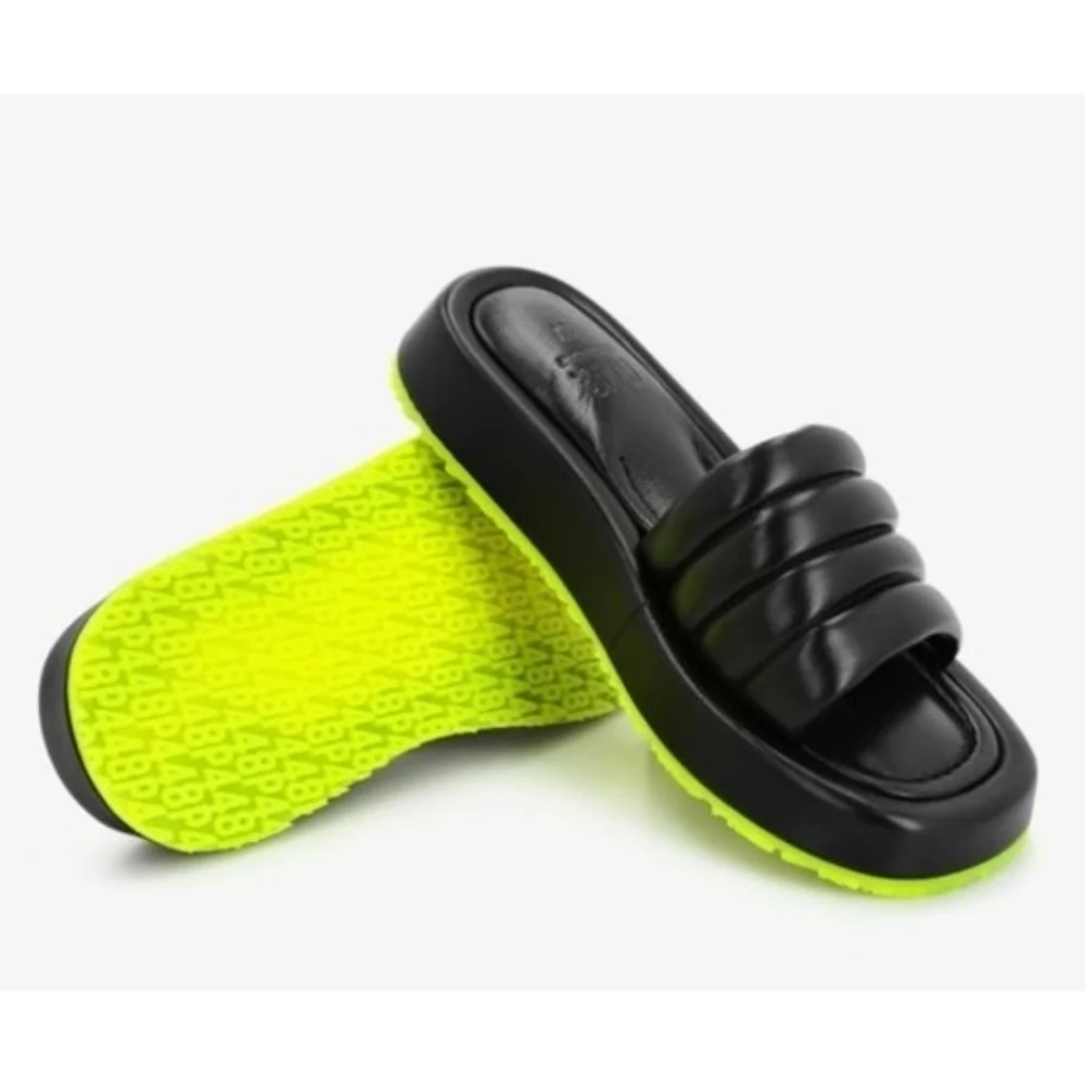 NWT P448 | Women's Fergie Platform Slide Sandals in Black